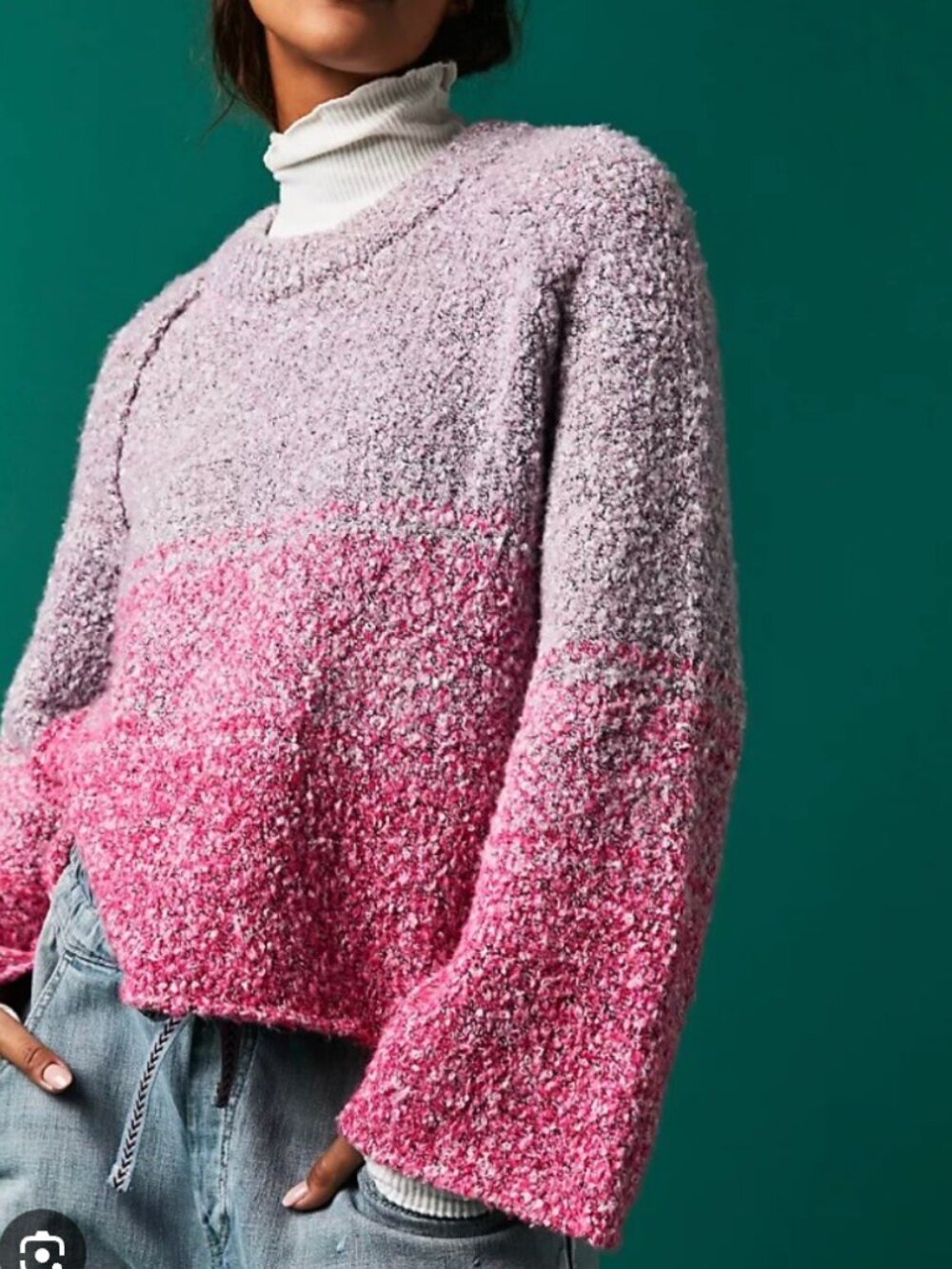 NWT Free People Women's Size XS Pink/Purple Cocoon Dip Dye Sweater